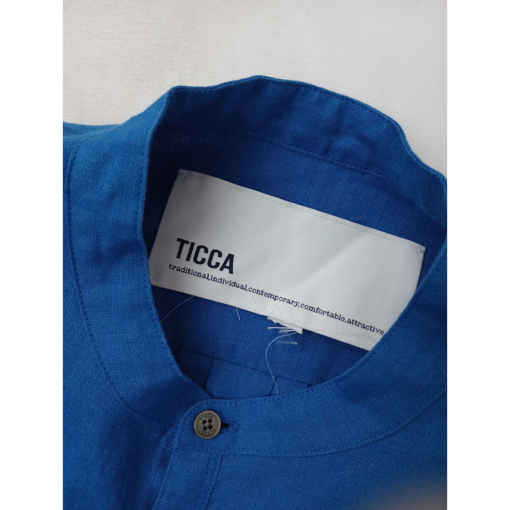 TICCA ティッカ ブルー リネン 麻 100％ バンドカラーシャツ 長袖 トップス   ブルー F  【中古】