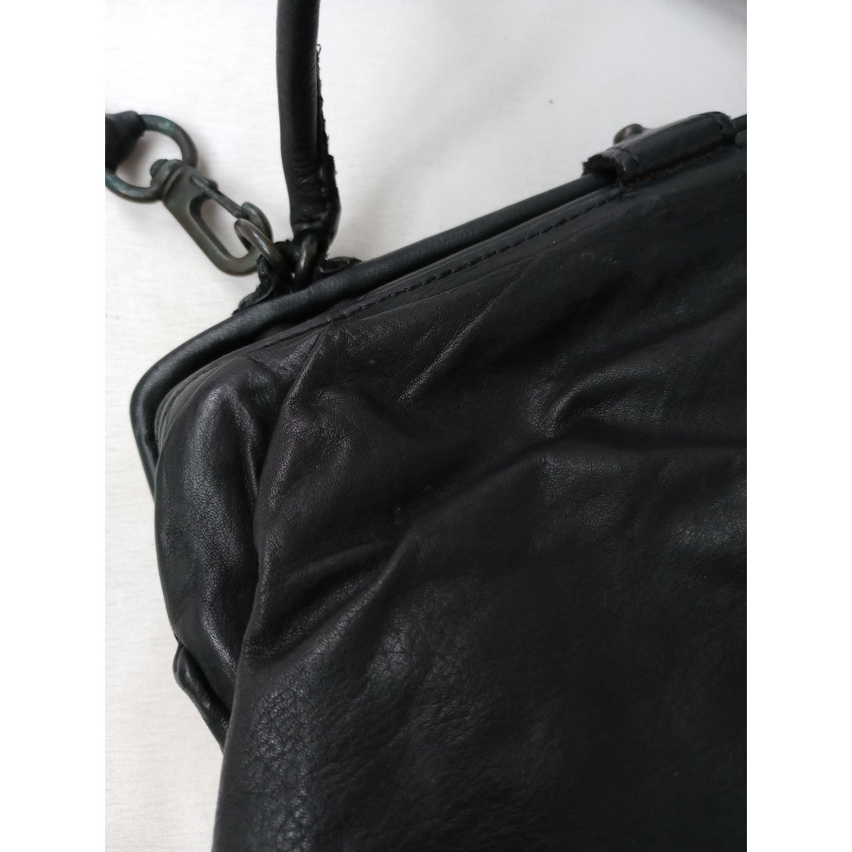 CHRISTIAN PEAU  クリスチャンポー  2way  レザー  がま口 ワンハンドル バッグ 黒 ブラック 【中古】
