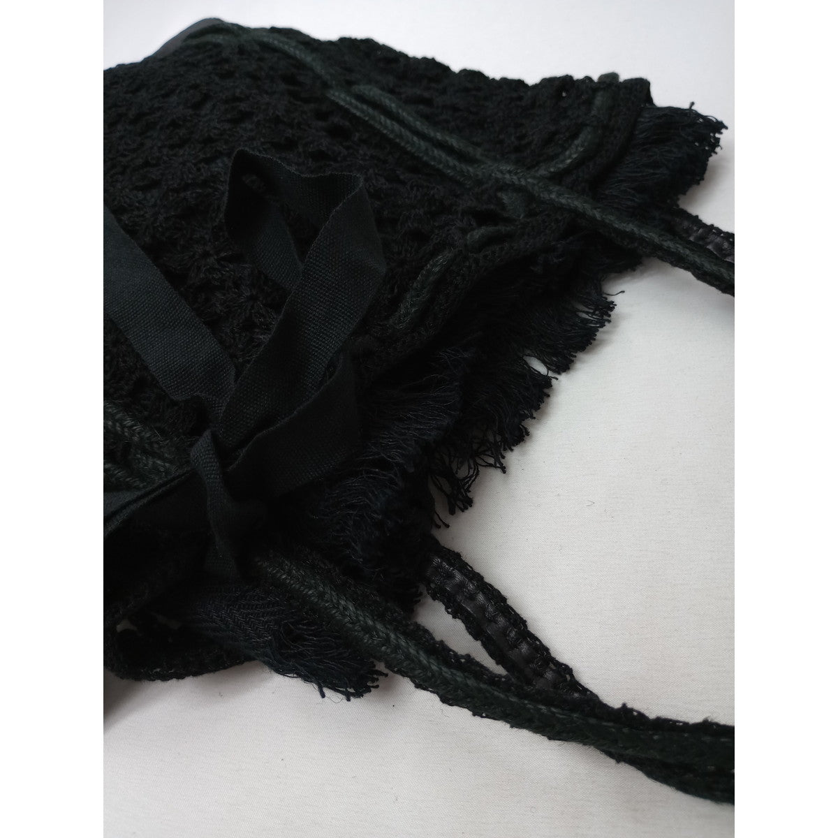 ebagos  エバゴス  YES HOLIDAY  レース  ジュート レザー トート バッグ 黒 ブラック  【中古】