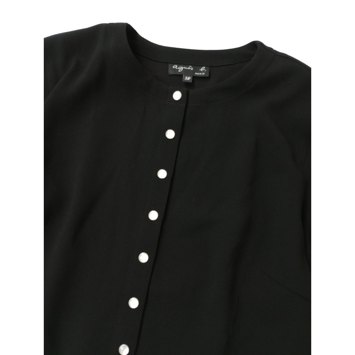 agnès b. アニエスベー  クルーネック  プレッション  カーディガン  黒 ブラック  38 【中古】