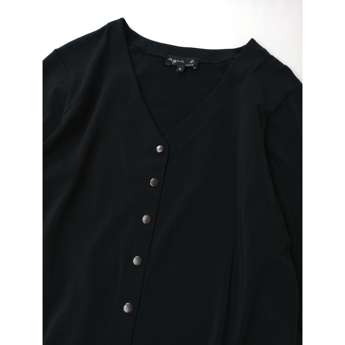 agnès b. アニエスベー クルーネック ロングカーディガン 黒 ブラック  2【中古】