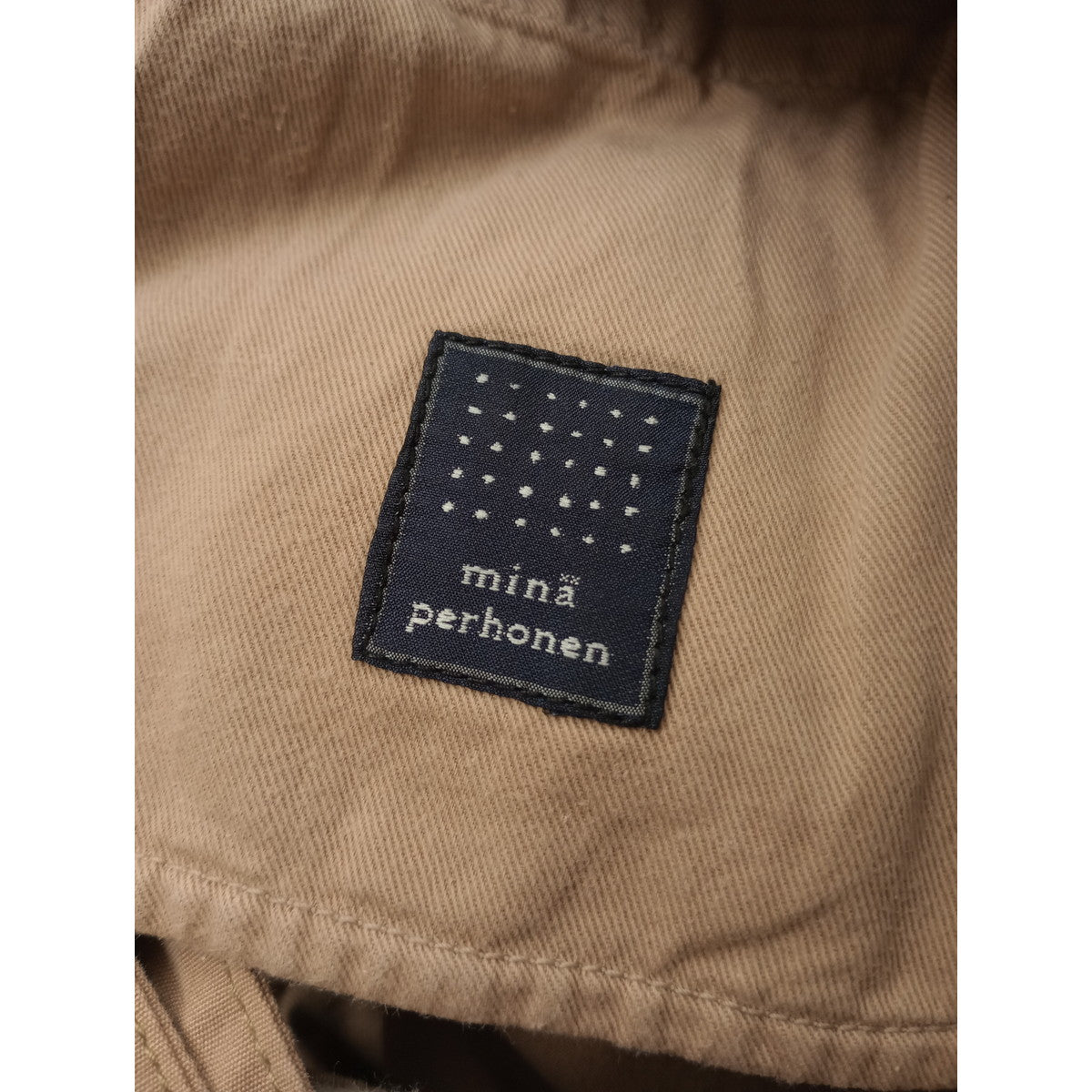 ミナペルホネン   mina perhonen  work ワンポイント 刺繍 サスペンダー  コットン ワークパンツ ピンクベージュ  【中古】