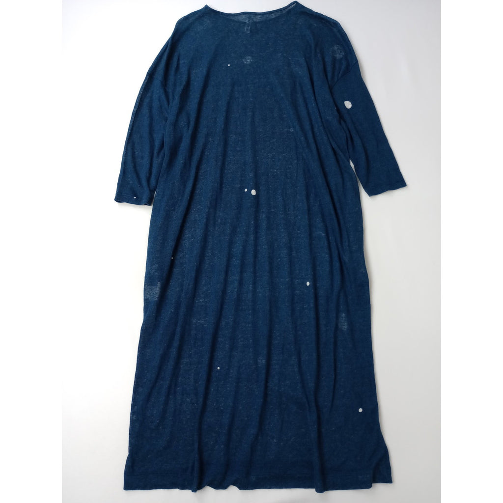 ミナペルホネン   mina perhonen cosmos ワンピース リネン 麻 100％ ネイビー ブルー 36  【中古】