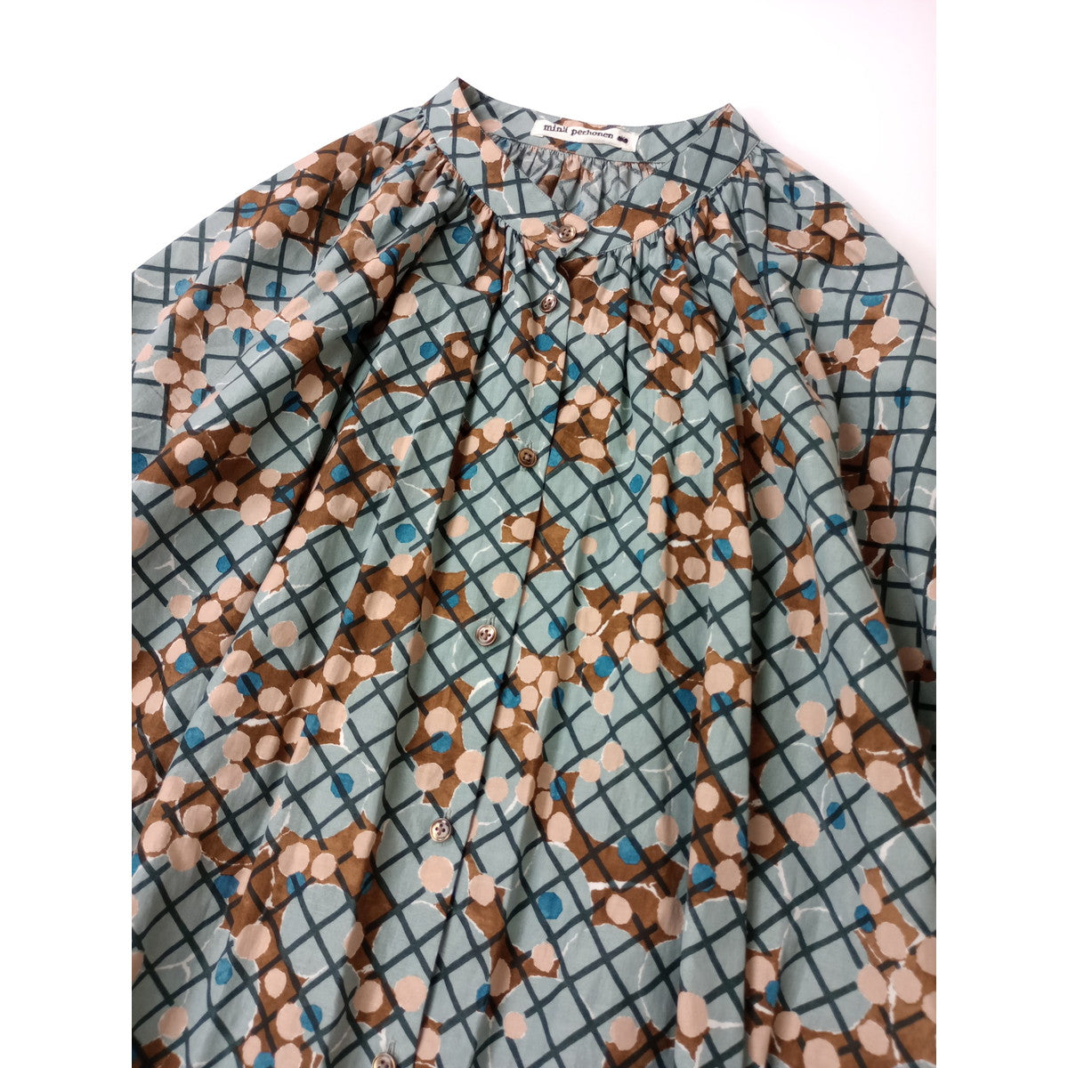 ミナペルホネン   mina perhonen  water light ロングシャツ ワンピース ブルー  38  【中古】