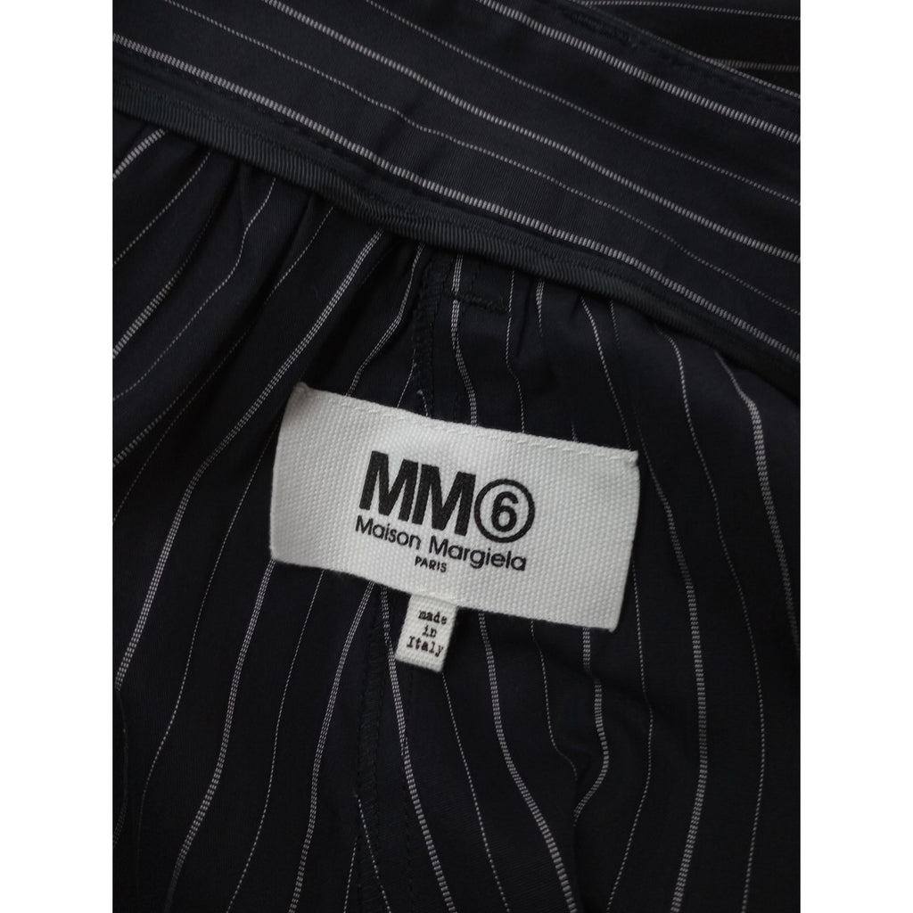 MM6 Maison Margiela  マルタンマルジェラ ストライプ  ワイド パンツ  黒 に近いダークネイビー  40 【中古】