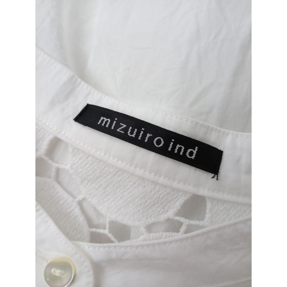 mizuiro ind  ミズイロインド  レース ミックス スタンドカラー シャツ ワンピース 白  ホワイト 【中古】