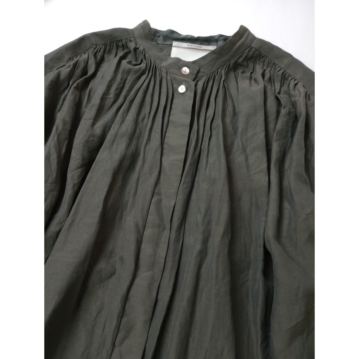 enrica  エンリカ  BLOUSE コットン  シルク  ギャザー ブラウス    トップス 077 ダークブラウン  【中古】
