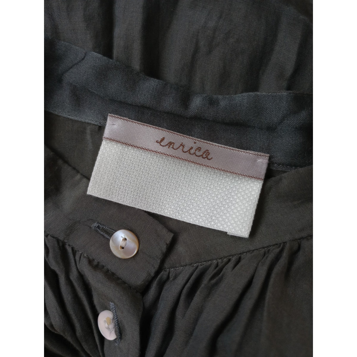 enrica  エンリカ  BLOUSE コットン  シルク  ギャザー ブラウス    トップス 077 ダークブラウン  【中古】