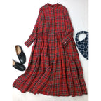 R&D.M.Co- オールドマンズテーラー TARTAN CHECK タータンチェック シャツワンピース ロング 赤 リネン 麻 100％  S 【中古】