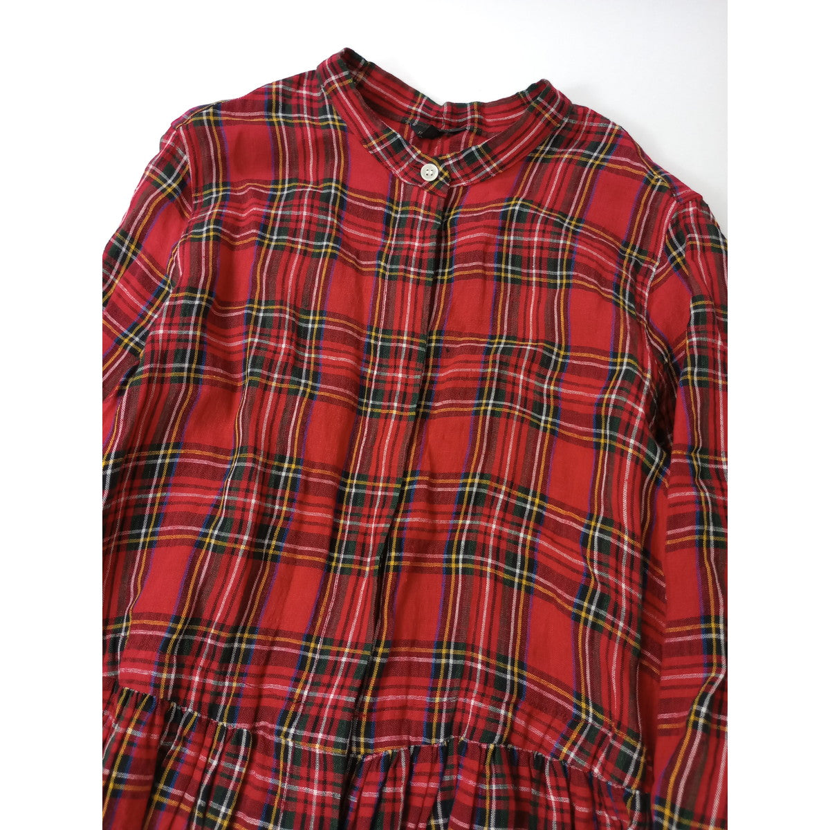 R&D.M.Co- オールドマンズテーラー TARTAN CHECK タータンチェック シャツワンピース ロング 赤 リネン 麻 100％  S 【中古】