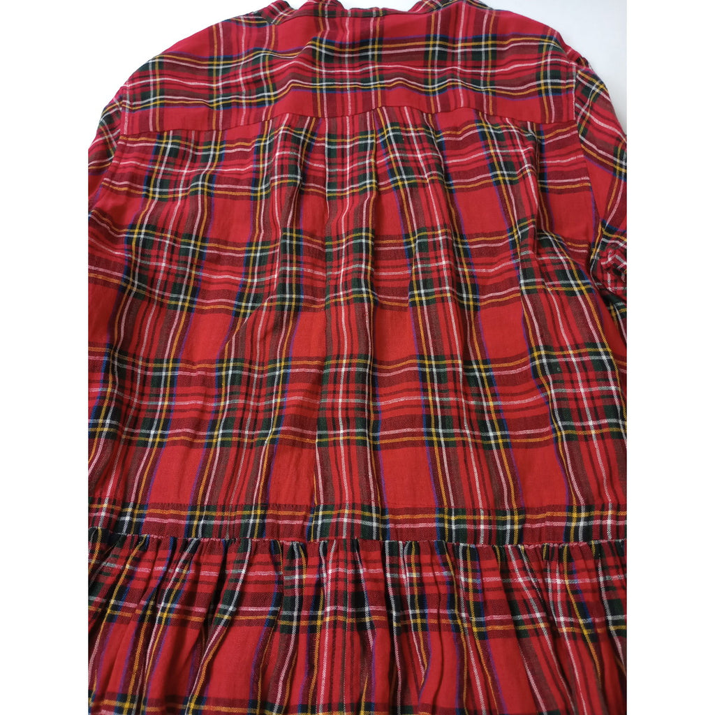 R&D.M.Co- オールドマンズテーラー TARTAN CHECK タータンチェック シャツワンピース ロング 赤 リネン 麻 100％  S 【中古】