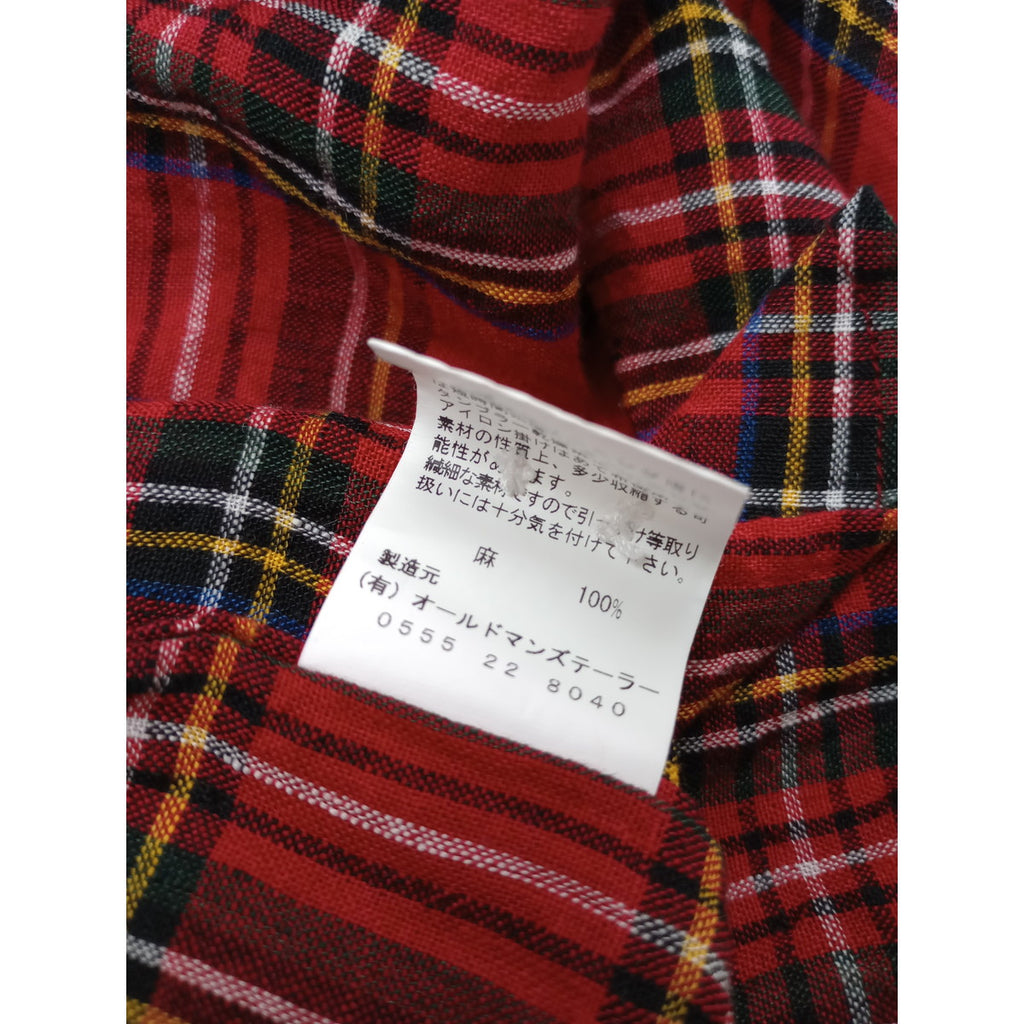 R&D.M.Co- オールドマンズテーラー TARTAN CHECK タータンチェック シャツワンピース ロング 赤 リネン 麻 100％  S 【中古】