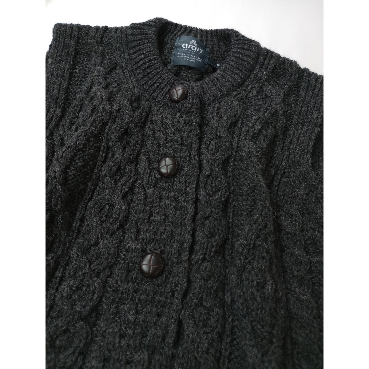 aran woollen mills アランウーレンミルズ アイルランド製 ケーブル編み ニットベスト ウール 毛 100％ トップス  グレー M  (9M＋2478)【中古】