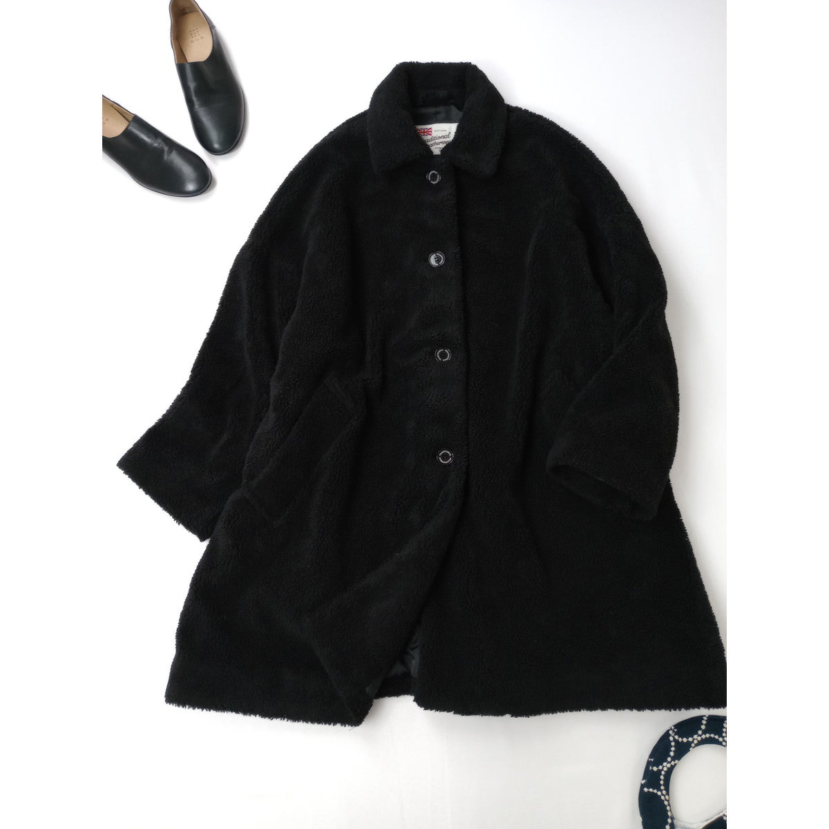 25AW Traditional Weatherwear トラディショナルウェザーウェア MALTON ECO FUR マールトン エコファー ロング コート 黒 ブラック 34  (9M＋1501) 【中古】