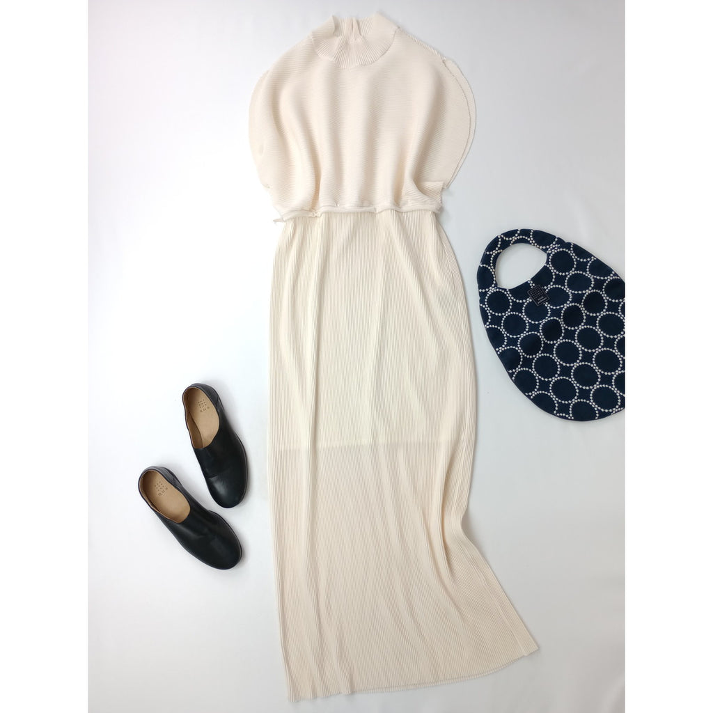 Jens イェンス Waffle pleats Dress ワッフル プリーツ ロングワンピース ドレス アイボリー  2【中古】