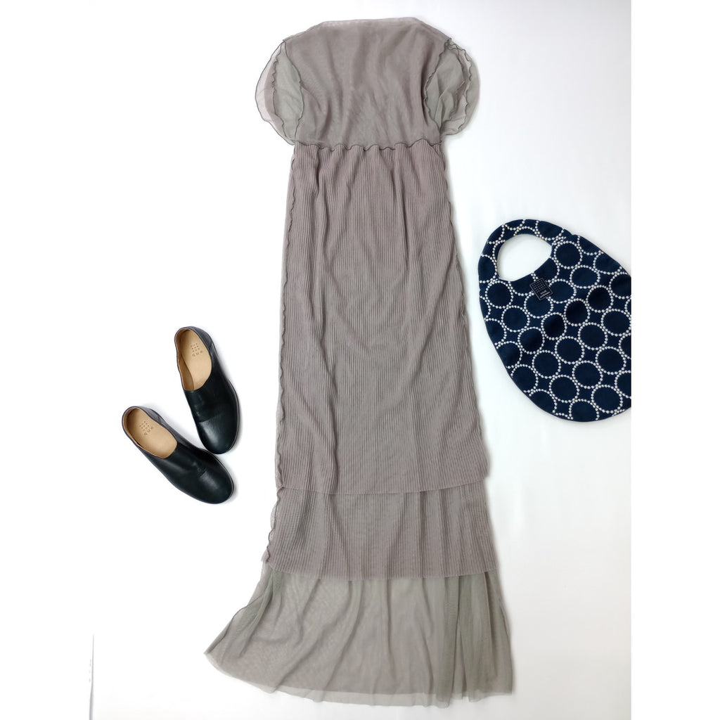 Jens イェンス pleats Dress レイヤード プリーツ ロングワンピース ドレス  グレージュ カーキ    【中古】