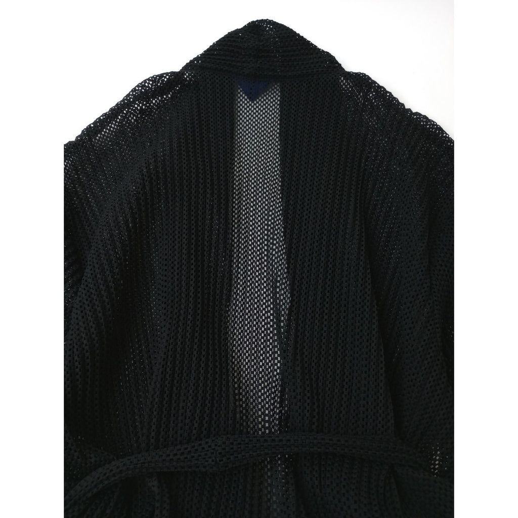 Jens イェンス ニットライクレースプリーツ カーディガン メッシュ  ロング ガウン 羽織  黒 ブラック  【中古】