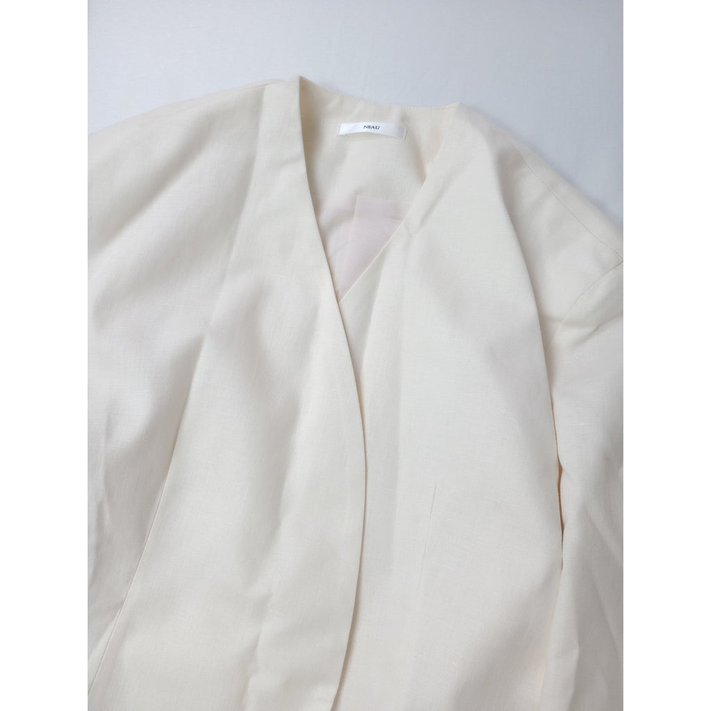 NEAU ニュー Linen Collarless Jacket リネン 麻 100％ ノーカラー カラーレス ジャケット アイボリー 1   【中古】