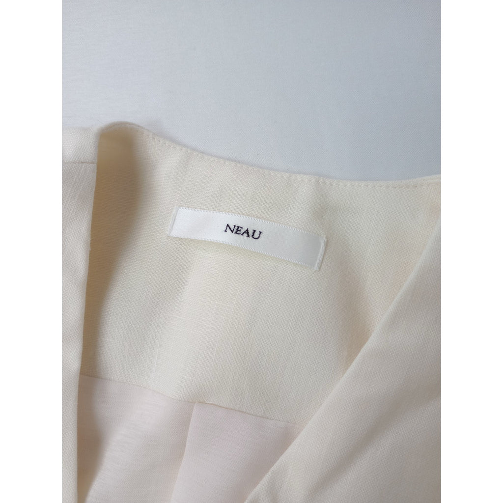 NEAU ニュー Linen Collarless Jacket リネン 麻 100％ ノーカラー カラーレス ジャケット アイボリー 1   【中古】
