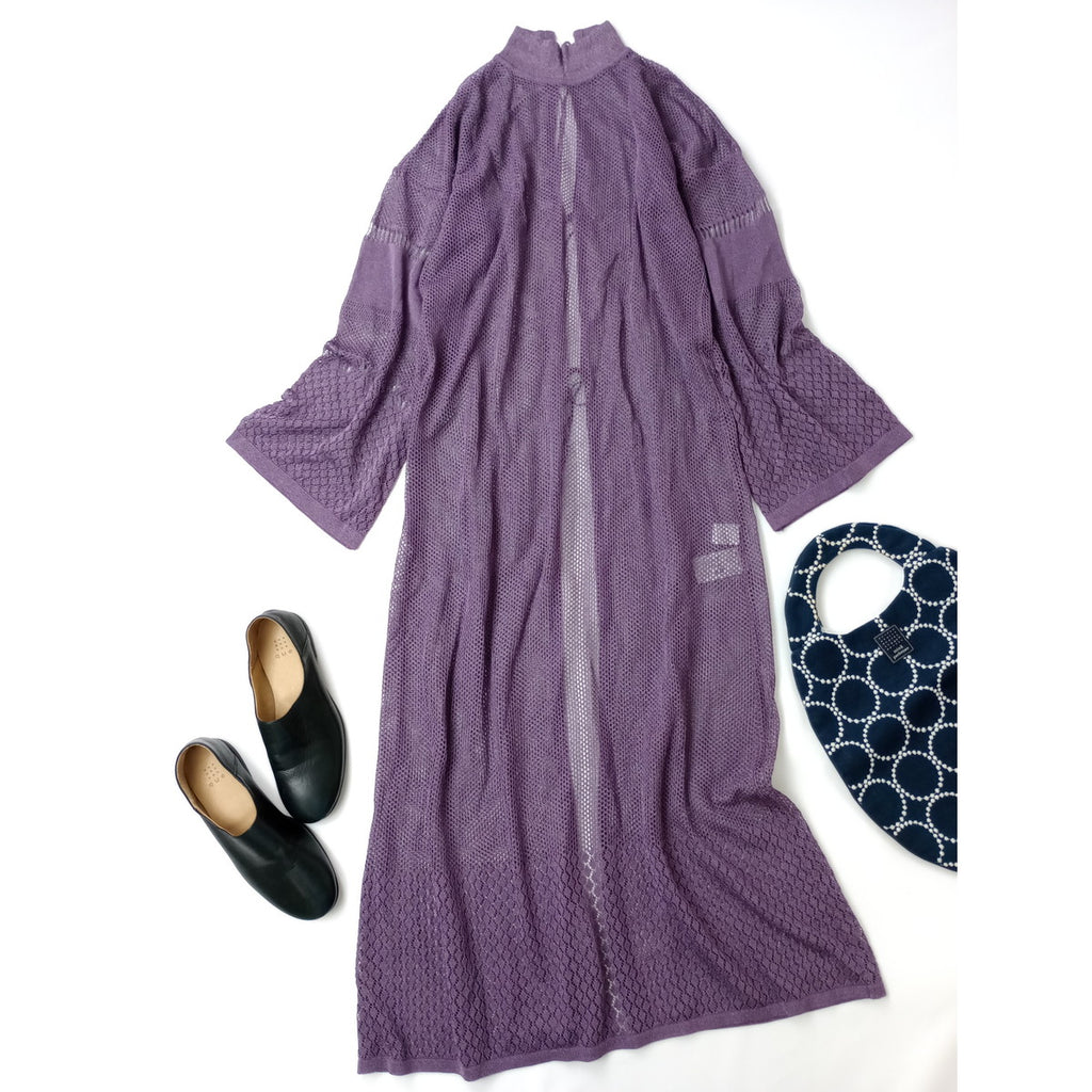 Mame Kurogouchi  マメ クロゴウチ  High Neck Mesh Dress  メッシュ カーディガン 羽織 ワンピース ロング パープル  2【中古】