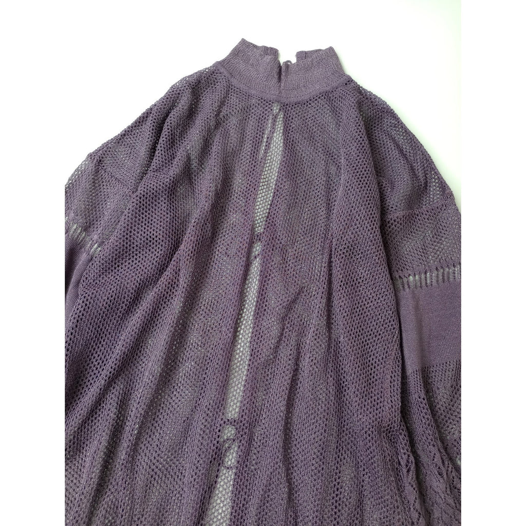 Mame Kurogouchi  マメ クロゴウチ  High Neck Mesh Dress  メッシュ カーディガン 羽織 ワンピース ロング パープル  2【中古】