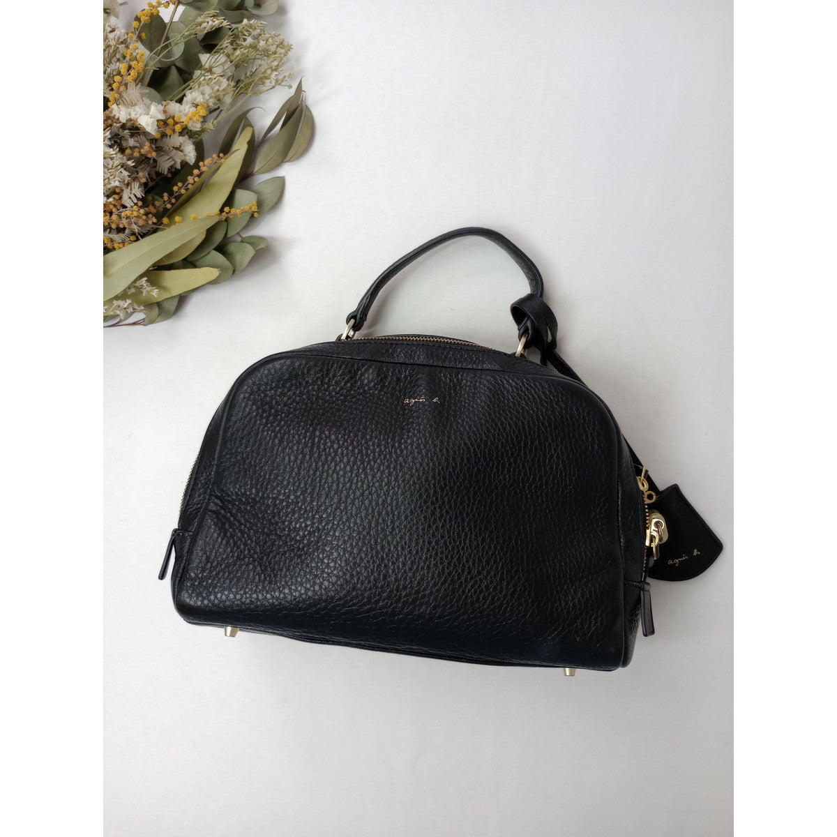 agnès b. アニエスベー レザー ハンド バッグ 黒 ブラック  【中古】