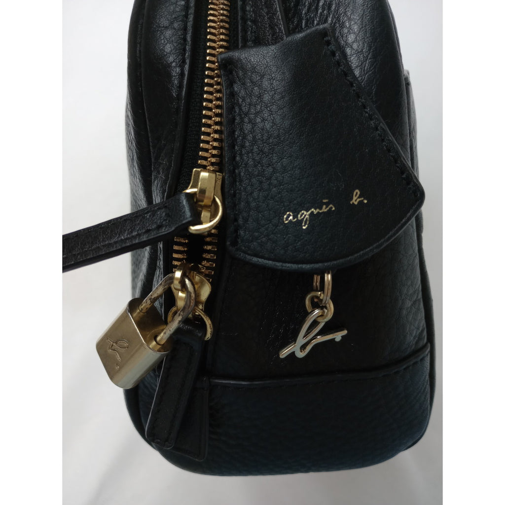 agnès b. アニエスベー レザー ハンド バッグ 黒 ブラック  【中古】