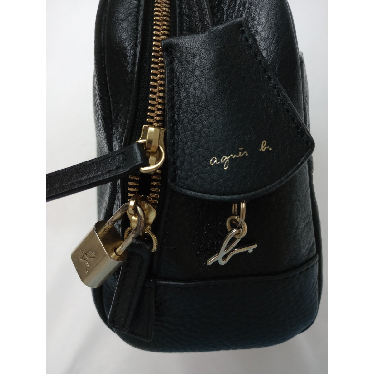agnès b. アニエスベー レザー ハンド バッグ 黒 ブラック  【中古】