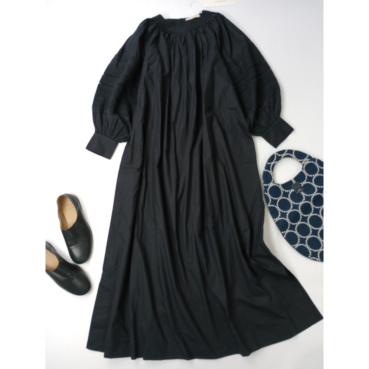 新品 ne Quittez pas ヌキテパ Fine Poplin Kika Embroidery Gather Dress 刺繍 ギャザー ドレス ロングワンピース 黒 ブラック