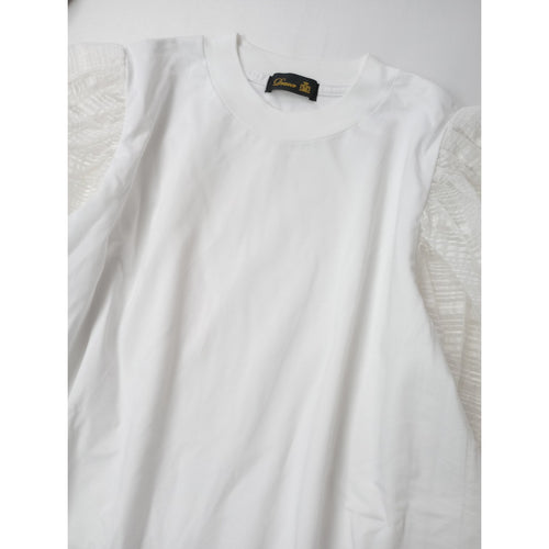 DRAWER ドゥロワー 天竺 シアーパフスリーブ クルーネック 半袖Ｔシャツ カットソー プルオーバー 白 【中古】