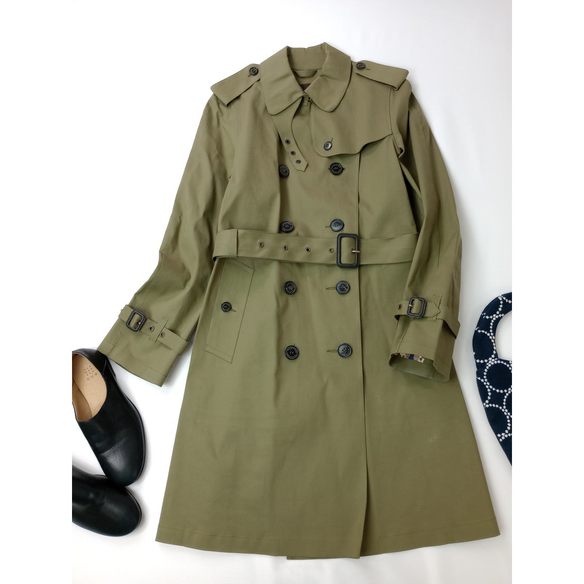 MACKINTOSH  マッキントッシュ リバティ 柄 ゴム引き トレンチコート カーキ  36  【中古】