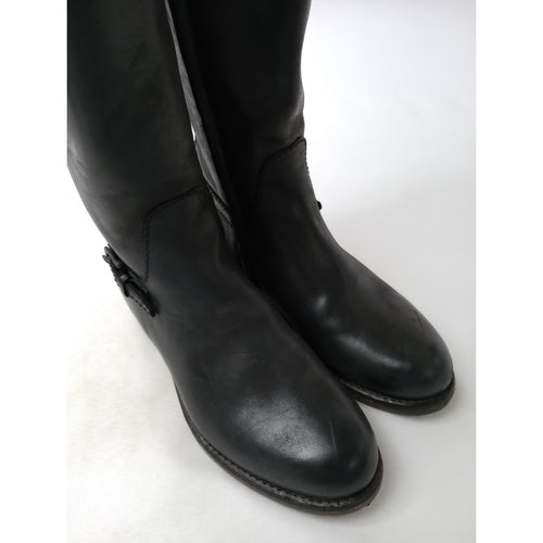 HENRY BEGUELIN エンリーベグリン レザー ロングブーツ サイドジップ 靴 黒 ブラック  38  (9M＋1198) 【中古】