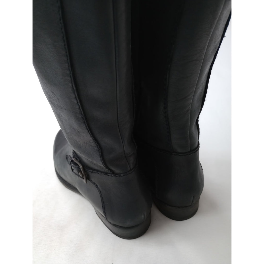 HENRY BEGUELIN エンリーベグリン レザー ロングブーツ サイドジップ 靴 黒 ブラック  38  (9M＋1198) 【中古】