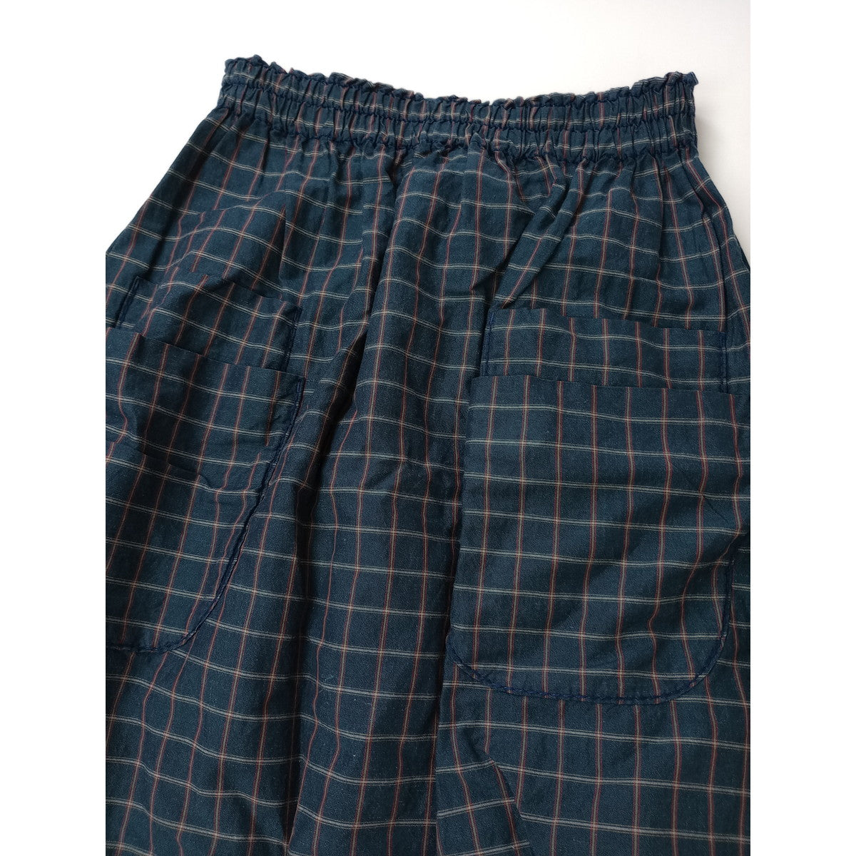 25SS  homspun ホームスパン コットン リネン チェック & ストライプ スカート ロング ダークグリーン 【中古】