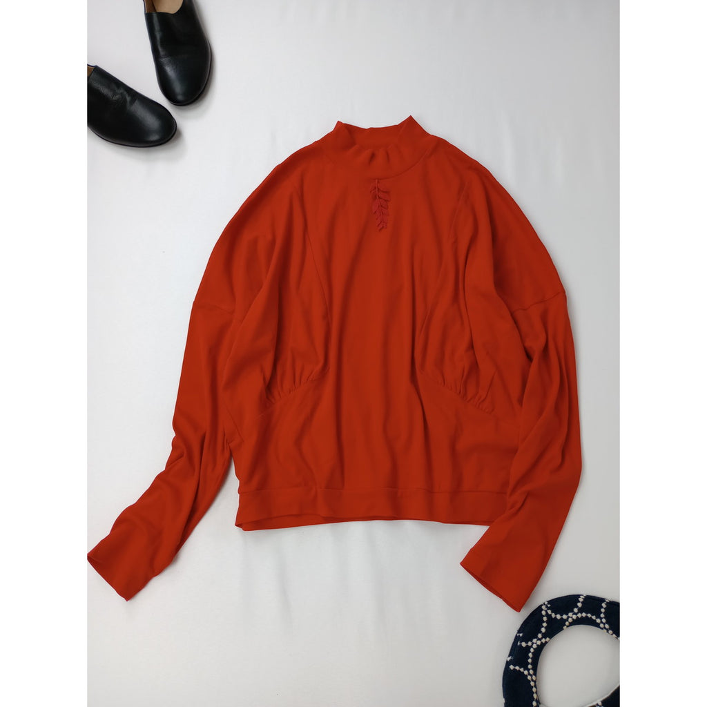 mina perhonen ミナペルホネン painter's palette レース付き モックネック長袖 カットソー  トップス 赤 【中古】