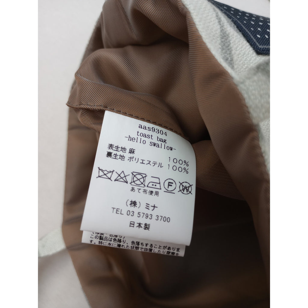 mina perhonen ミナペルホネン hello swallow toast bag トースト バッグ 白グレー 【中古】