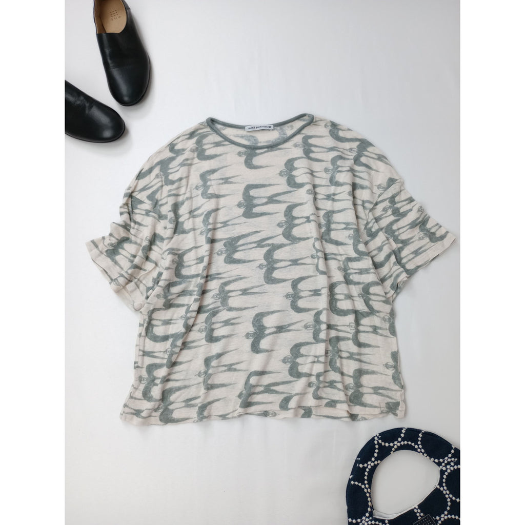 mina perhonen ミナペルホネン hello swallow カットソー トップス グレー 白 38  【中古】