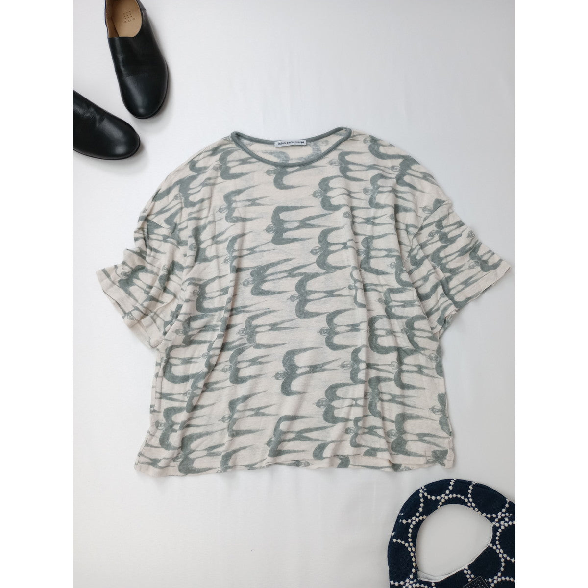 mina perhonen ミナペルホネン hello swallow カットソー トップス グレー 白 38  【中古】