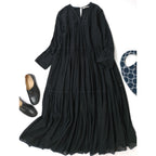 〈染〉 ne Quittez pas ヌキテパ Cotton Voile Tiered Dressコットンボイルティアードマキシドレス ワンピース 黒 ブラック S 【中古】