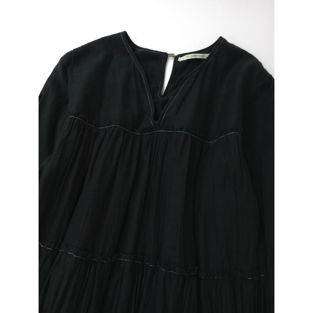 〈染〉 ne Quittez pas ヌキテパ Cotton Voile Tiered Dressコットンボイルティアードマキシドレス ワンピース 黒 ブラック S 【中古】