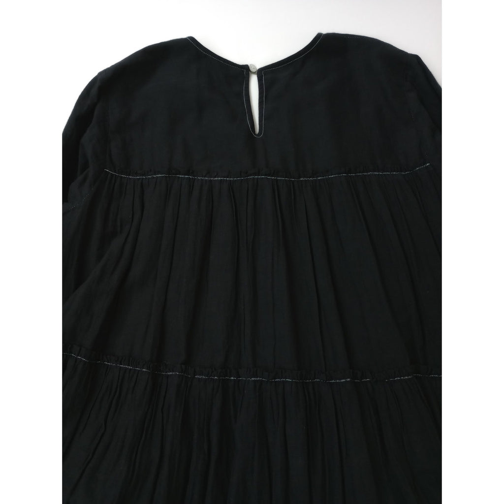 〈染〉 ne Quittez pas ヌキテパ Cotton Voile Tiered Dressコットンボイルティアードマキシドレス ワンピース 黒 ブラック S 【中古】