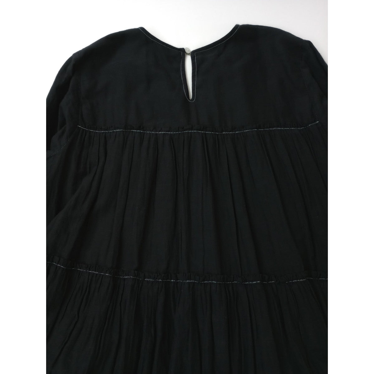 〈染〉 ne Quittez pas ヌキテパ Cotton Voile Tiered Dressコットンボイルティアードマキシドレス ワンピース 黒 ブラック S 【中古】