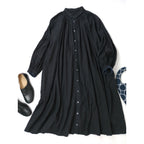 〈染〉nest Robe ネストローブ リネン コットン バルーンスリーブ  ワンピース 黒 ブラック【中古】