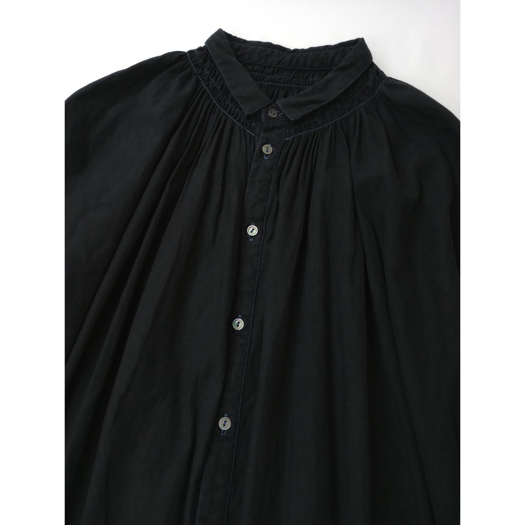 〈染〉nest Robe ネストローブ リネン コットン バルーンスリーブ  ワンピース 黒 ブラック【中古】