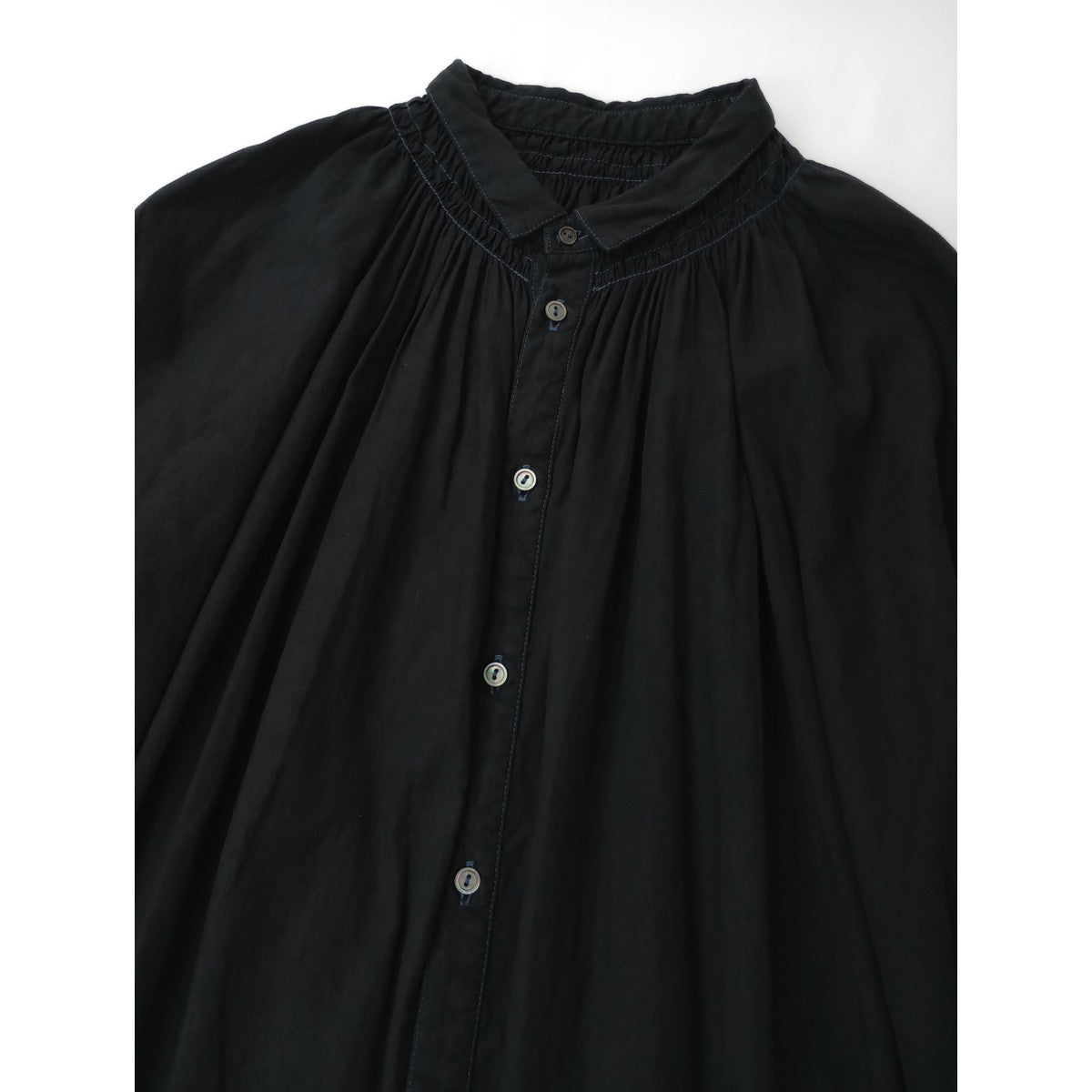 〈染〉nest Robe ネストローブ リネン コットン バルーンスリーブ  ワンピース 黒 ブラック【中古】