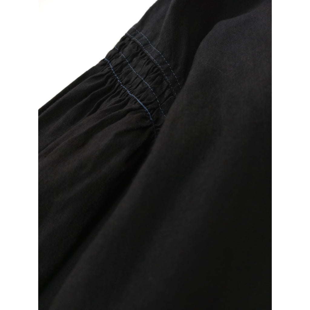 〈染〉nest Robe ネストローブ リネン コットン バルーンスリーブ  ワンピース 黒 ブラック【中古】