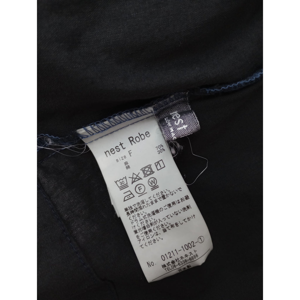〈染〉nest Robe ネストローブ リネン コットン バルーンスリーブ  ワンピース 黒 ブラック【中古】
