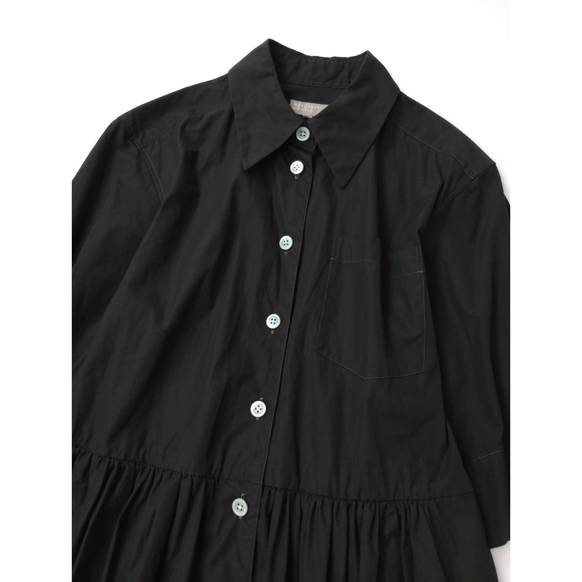 〈染〉MARGARET HOWELL マーガレットハウエル  シャツ ワンピース  コットン 綿 100％黒 ブラック 2【中古】