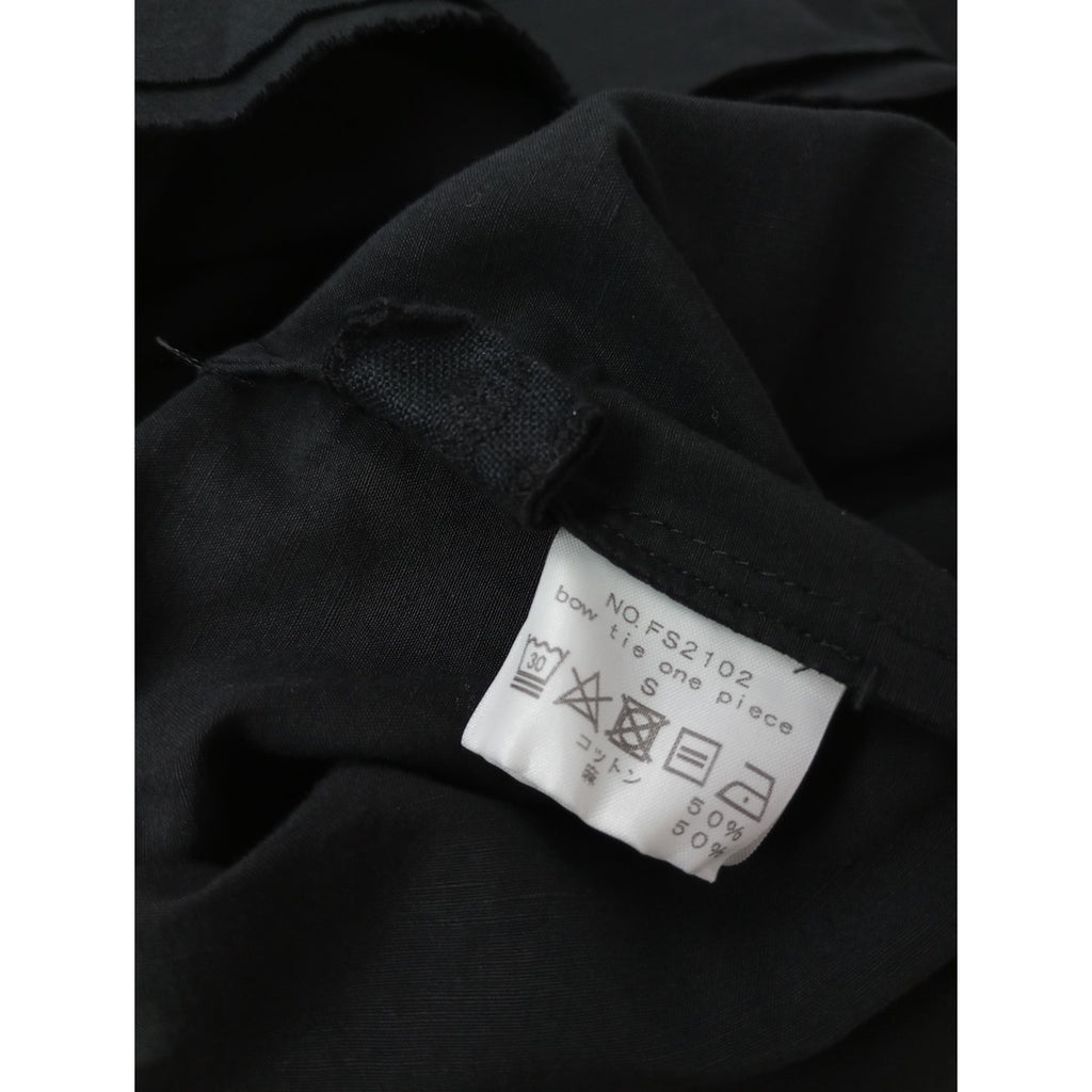 〈染〉 humoresque  ユーモレスク コットン リネン ボウタイ ロング ワンピース 黒 ブラック S 【中古】