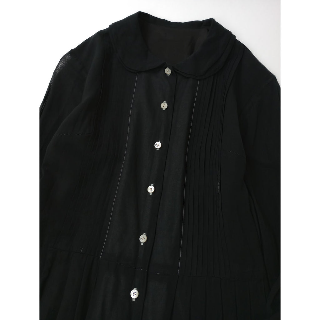 〈染〉MARGARET HOWELL マーガレットハウエル  ラウンドカラー ロング シャツ ワンピース 黒ブラック  2  【中古】